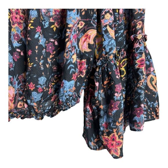 Free People Free Spirit Off Shoulder Top Blouse Bell Sleeves Boho Floral Women S - Picture 5 of 6
